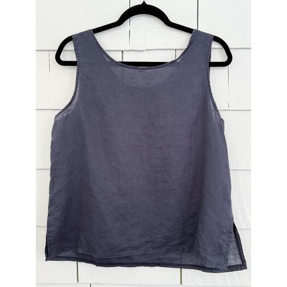 Night Womens 10 Boxy Sleeveless 100% Linen Tank Old Money Lagenlook Quiet Luxury - Picture 2 of 6